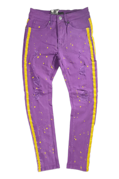 Men's Waimea Purple/Yellow Paint Splatter Denim Jacket - L 