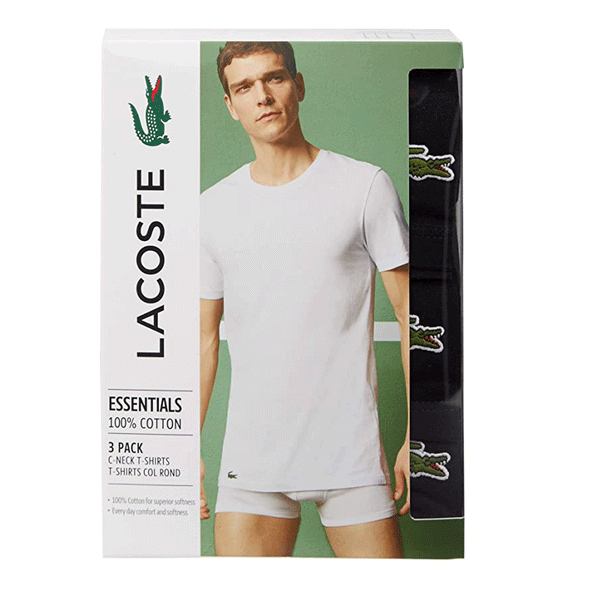 Lacoste Essentials 100% Cotton Black Men Crew Neck Slim T-Shirts 3 Pac –  Last Stop Clothing Shops