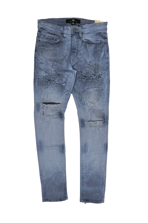 Jordan Craig Patches and Repair Sky Blue Men Jeans JS1092
