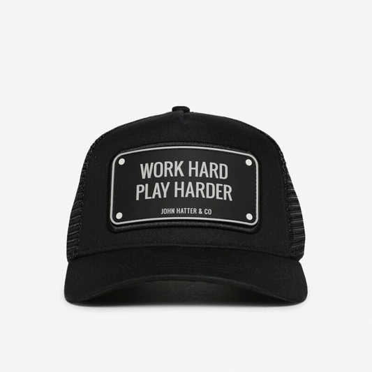 John Hatter Work Hard Play Harder Trucker Black Cap R-1073