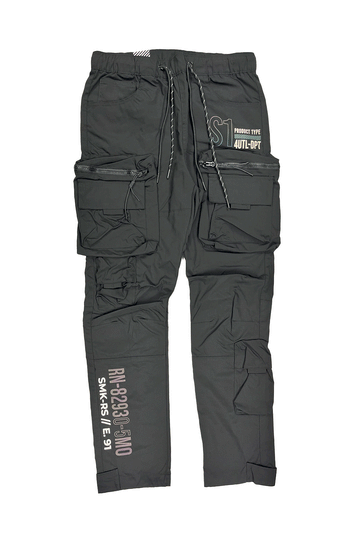 Smoke rise Open Bottom Black Nylon Cargo Pant WP24182