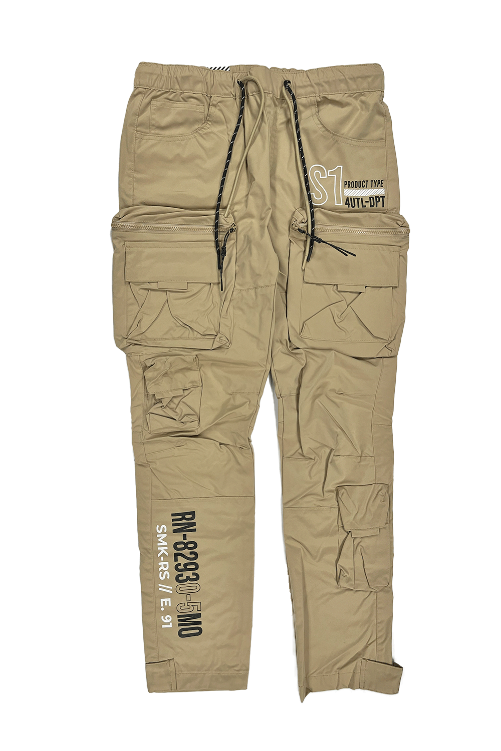 Smoke rise Open Bottom Khaki Nylon Cargo Pant WP24182