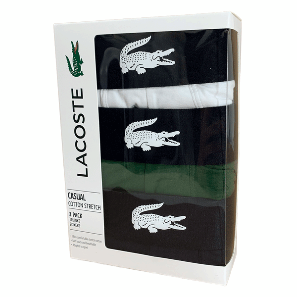 Lacoste Casual Cotton Stretch 3 Pack White/Green/Navy Men Trunks Boxers 5H1803-51