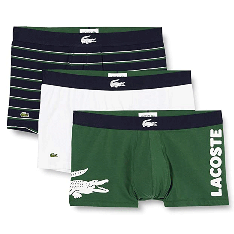 Lacoste Casual Cotton Stretch 3 Pack White/Green/Navy Men Trunks Boxers 5H1803-51