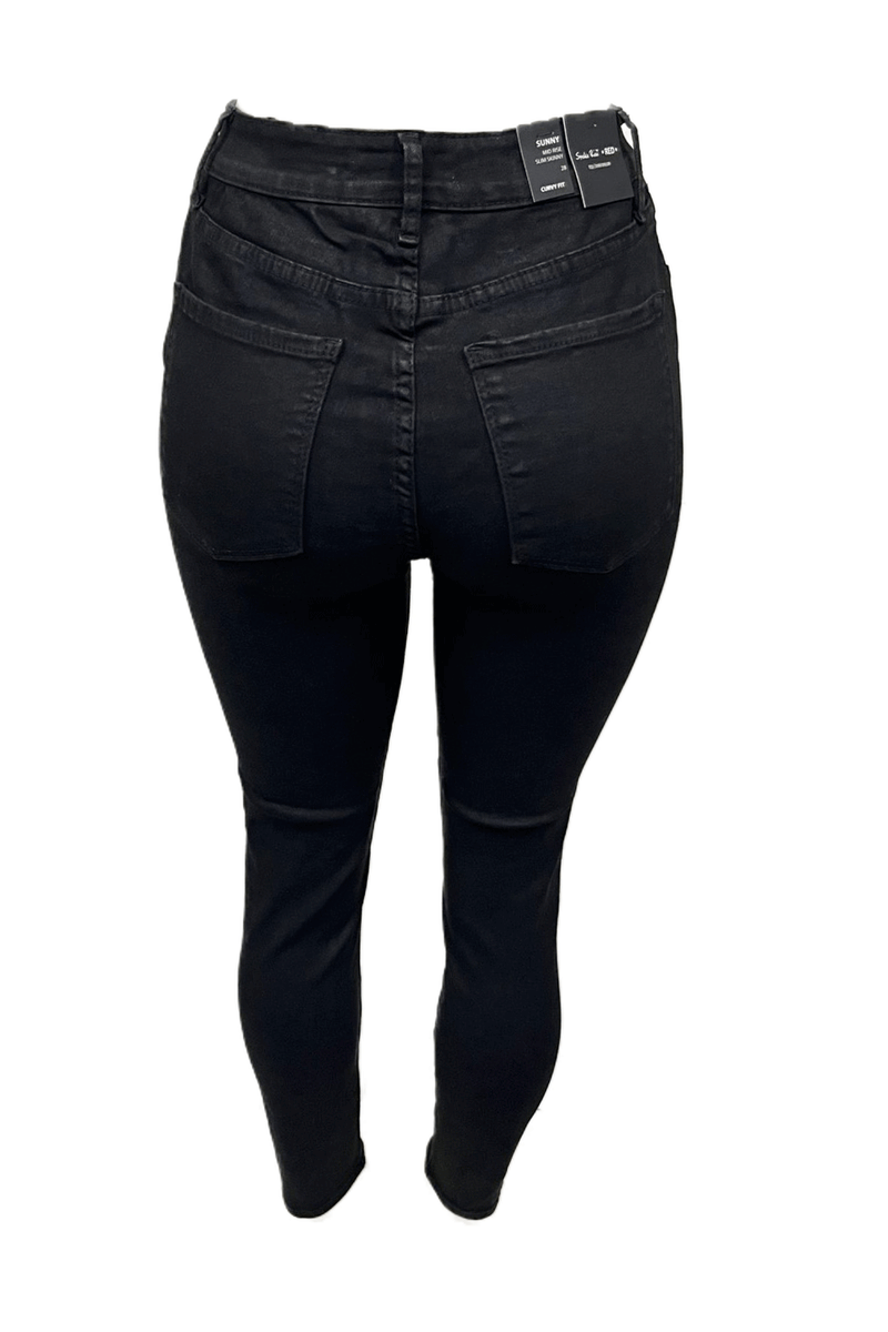 Smoke Rise Light Wax Coated Polished Black Women Jeans AP22108