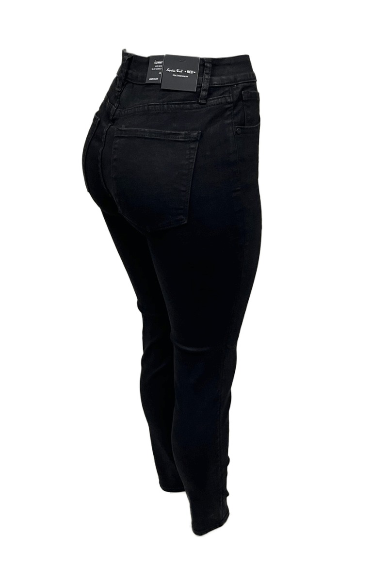 Smoke Rise Light Wax Coated Polished Black Women Jeans AP22108