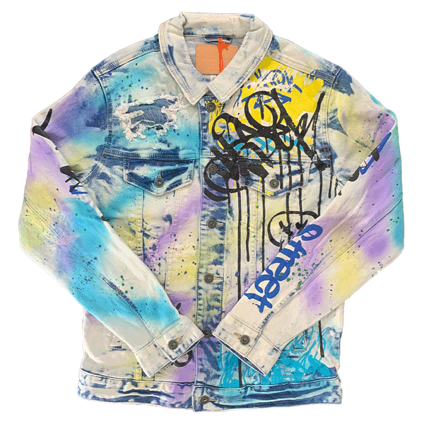 Smoke Rise Fashion Graffiti Denim Summer Blue Men Jacket JJ20747