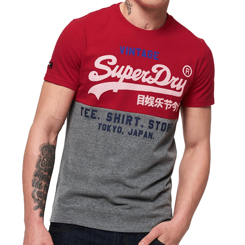 Superdry Shirt Shop Tri Panel Red Men T-Shirt M10118TT