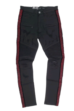 Waimea Rhine Stone Side  Tape Black Red Men Jeans M4935TA