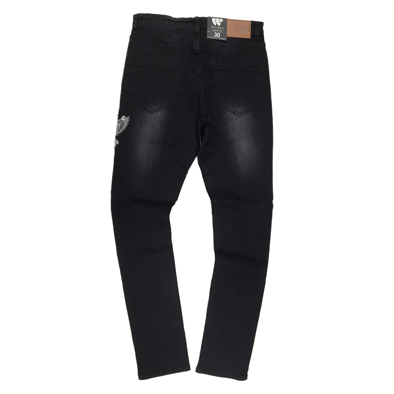 Waimea W/Rips and Skull Black Wash Men Skinny Jeans M5010D