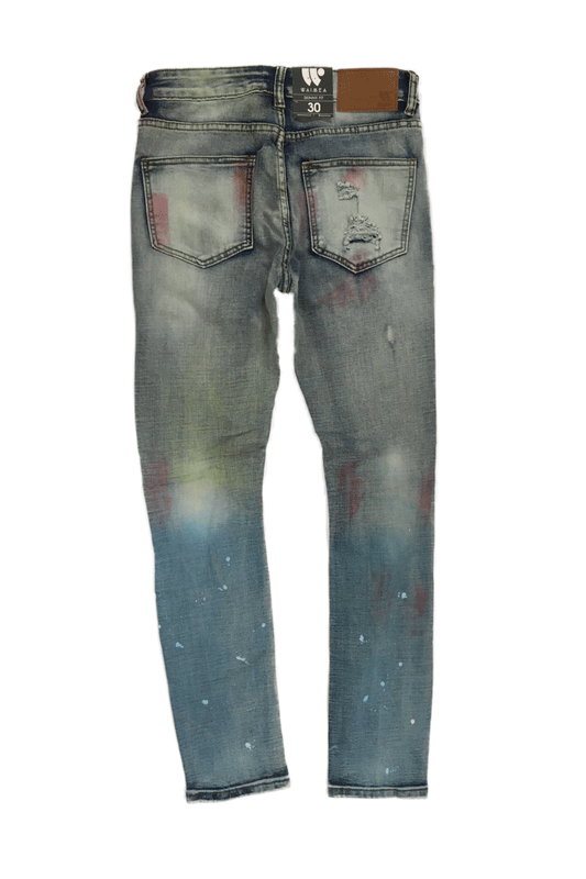 Waimea W/Rips and Splatter Blue Wash Skinny Fit Jeans M5016D