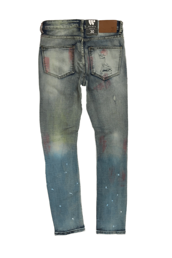 WAIMEA Mens Streetwear Skinny Fit Blue Jeans, Writing Size 40x32 Cargo j156