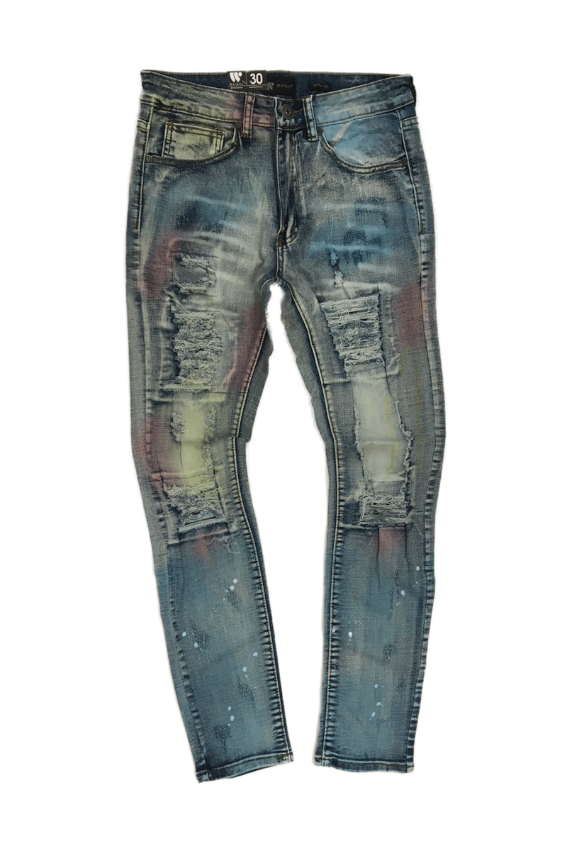 Waimea W/Rips and Splatter Blue Wash Skinny Fit Jeans M5016D