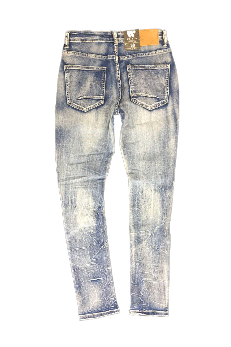 Waimea  Rips W/Dye Print Moto Blue Wash Men Skinny Fit Jeans M5046D