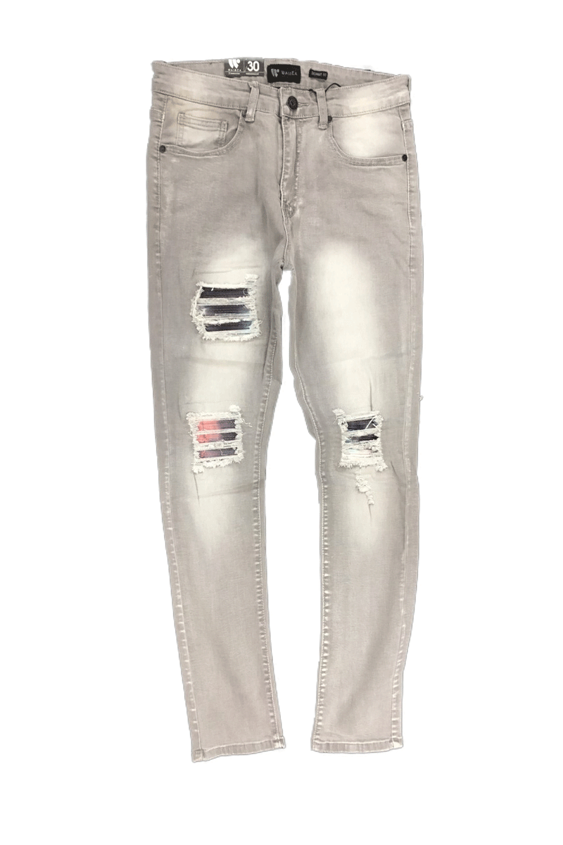 Waimea Rips W/Dye Print Moto  Grey Wash Men Skinny Fit Jeans M5046D