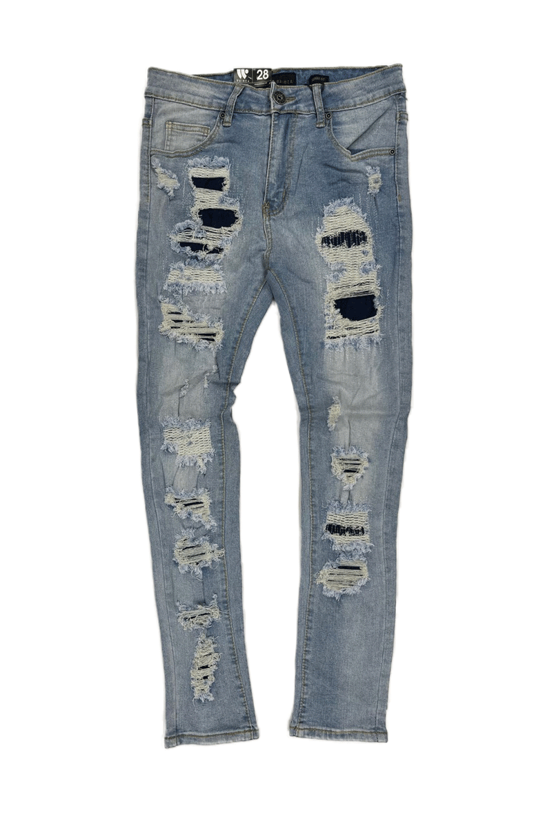 WAIMEA Mens Streetwear Skinny Fit Blue Jeans, Writing Size 40x32 Cargo j156