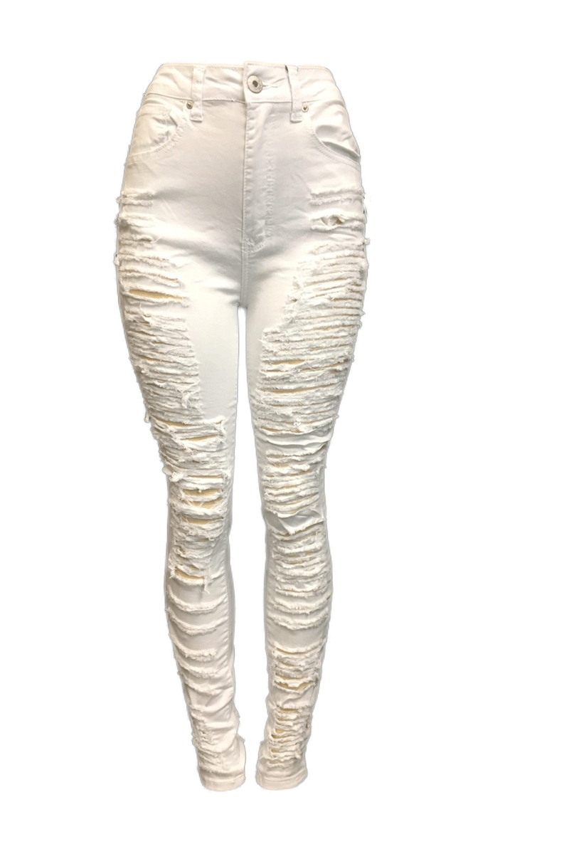 Red Fox High Waist All Over White Women Jeans PA0439