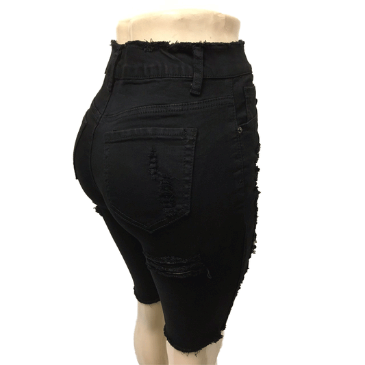 Red Fox High Waist Black Women Rip Shorts PS121A