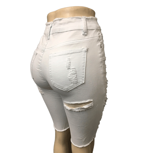 Red Fox High Waist White Women Rip Shorts PS121A