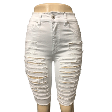 Red Fox High Waist White Women Rip Shorts PS121A