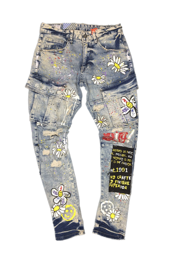 Smoke Rise Daisy Graffiti Placbl/Blue Men Jeans SJP21294