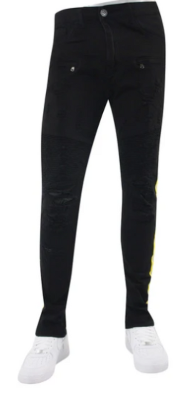 WAIMEA Reflective SIDE TAPE BLACK/NEON YELLOW MEN SKINNY JEANS M4874R1T