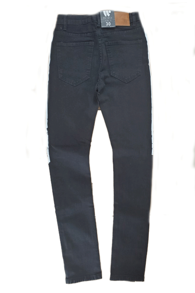 Waimea Painted Side Stripe Black/White/Yellow Skinny Fit Men Jeans M4695D