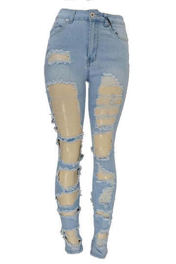 Red Fox heavy ripped light blue highwaist women jeans PA911