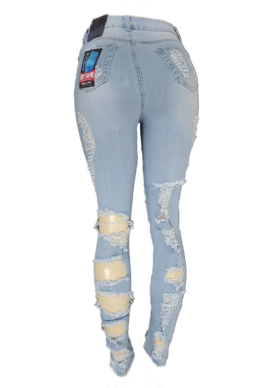 Red Fox heavy ripped light blue highwaist women jeans PA911