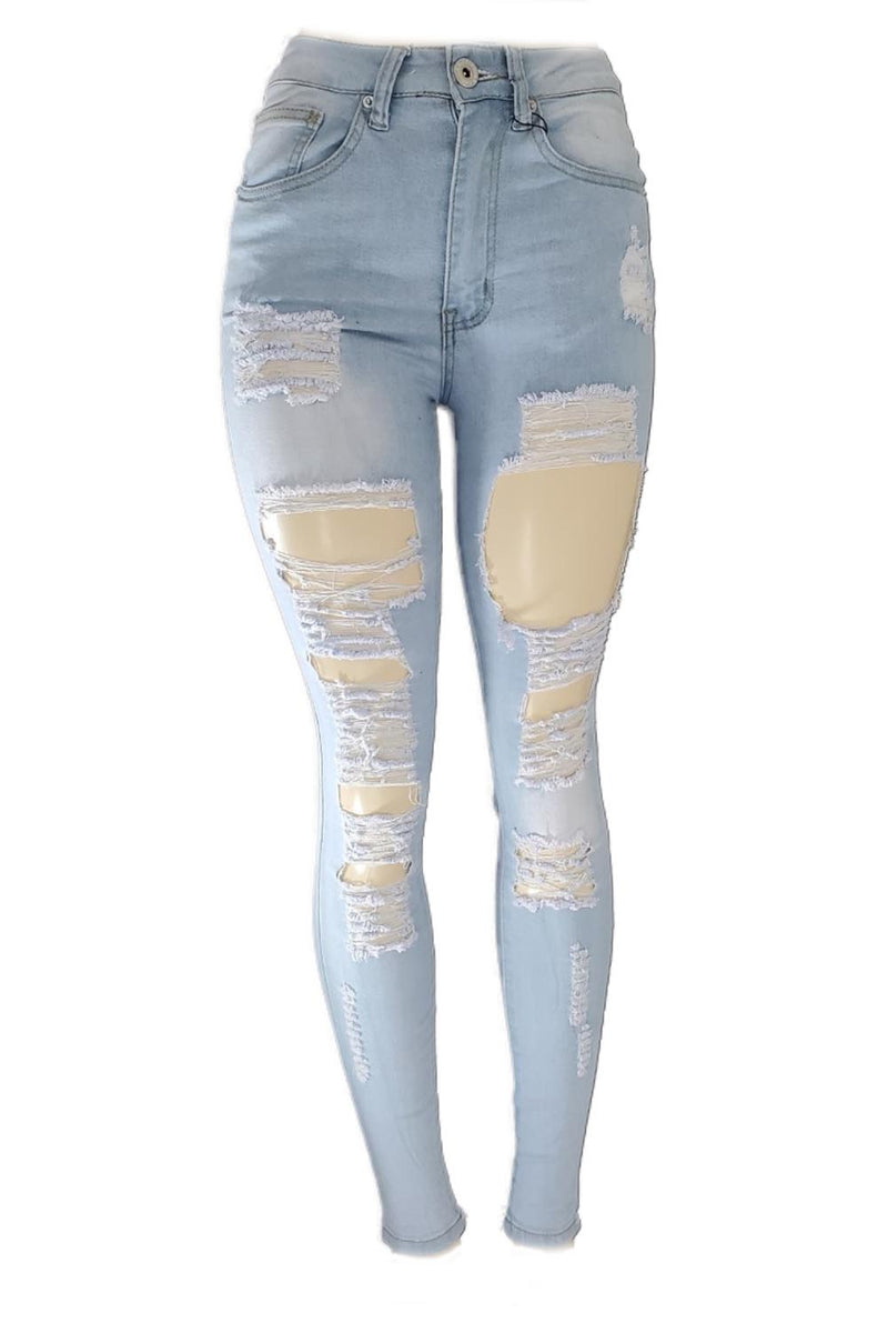 High Rise Distressed Jeans Blue Jeans ripped stretch denim tight fitting  jeans - Walmart.com