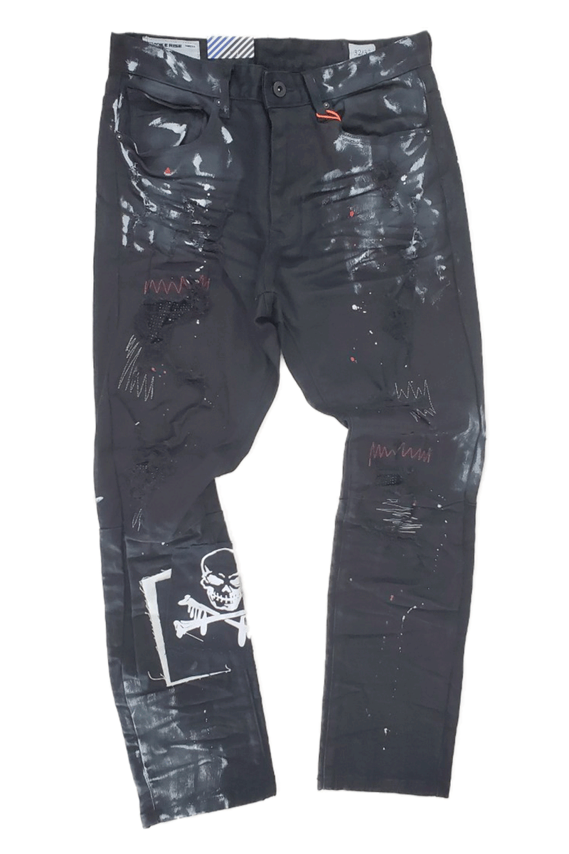 Smoke Rise Custom Look Jet Black Slim Fit Men Jeans JP20639